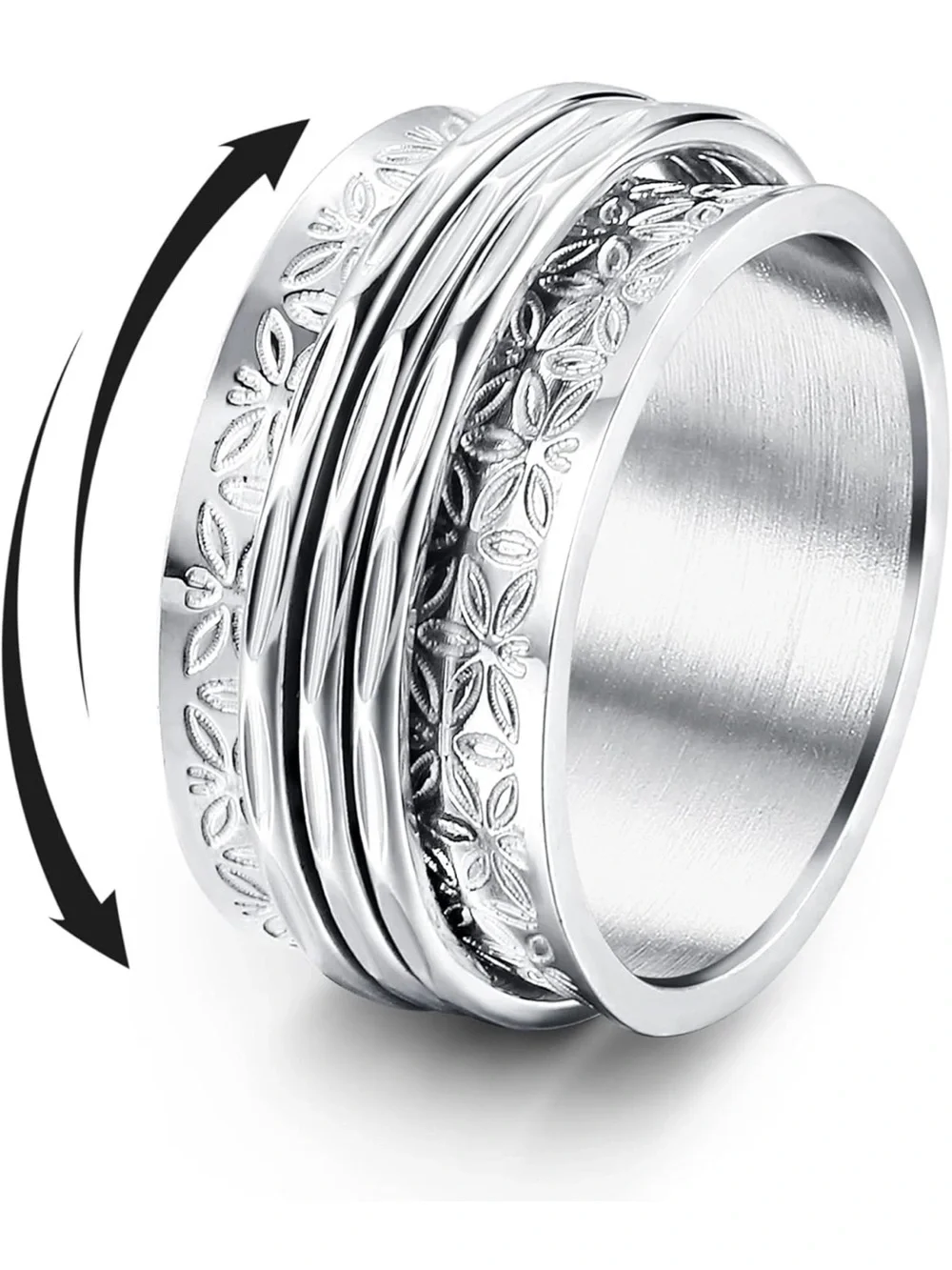 Anthropologie Silver Floral Spinner Ring